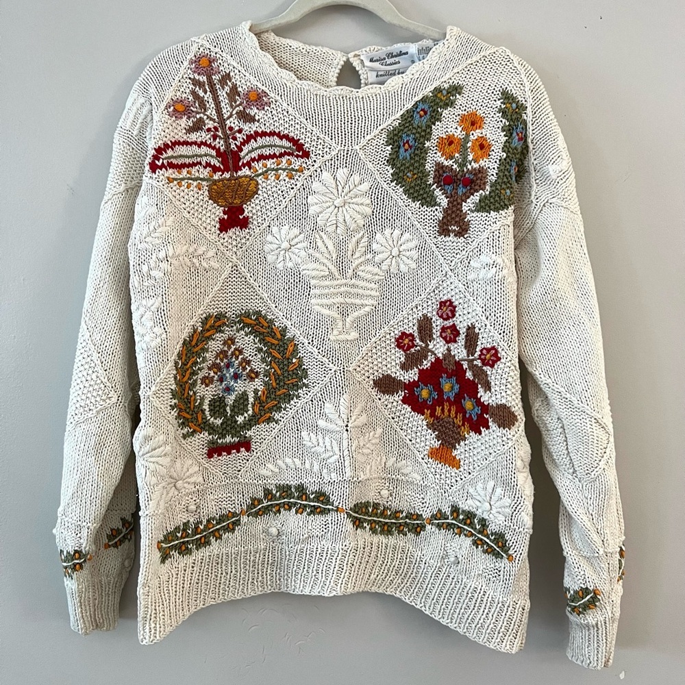 Marisa Christina Classics hand knit floral pattern sweater